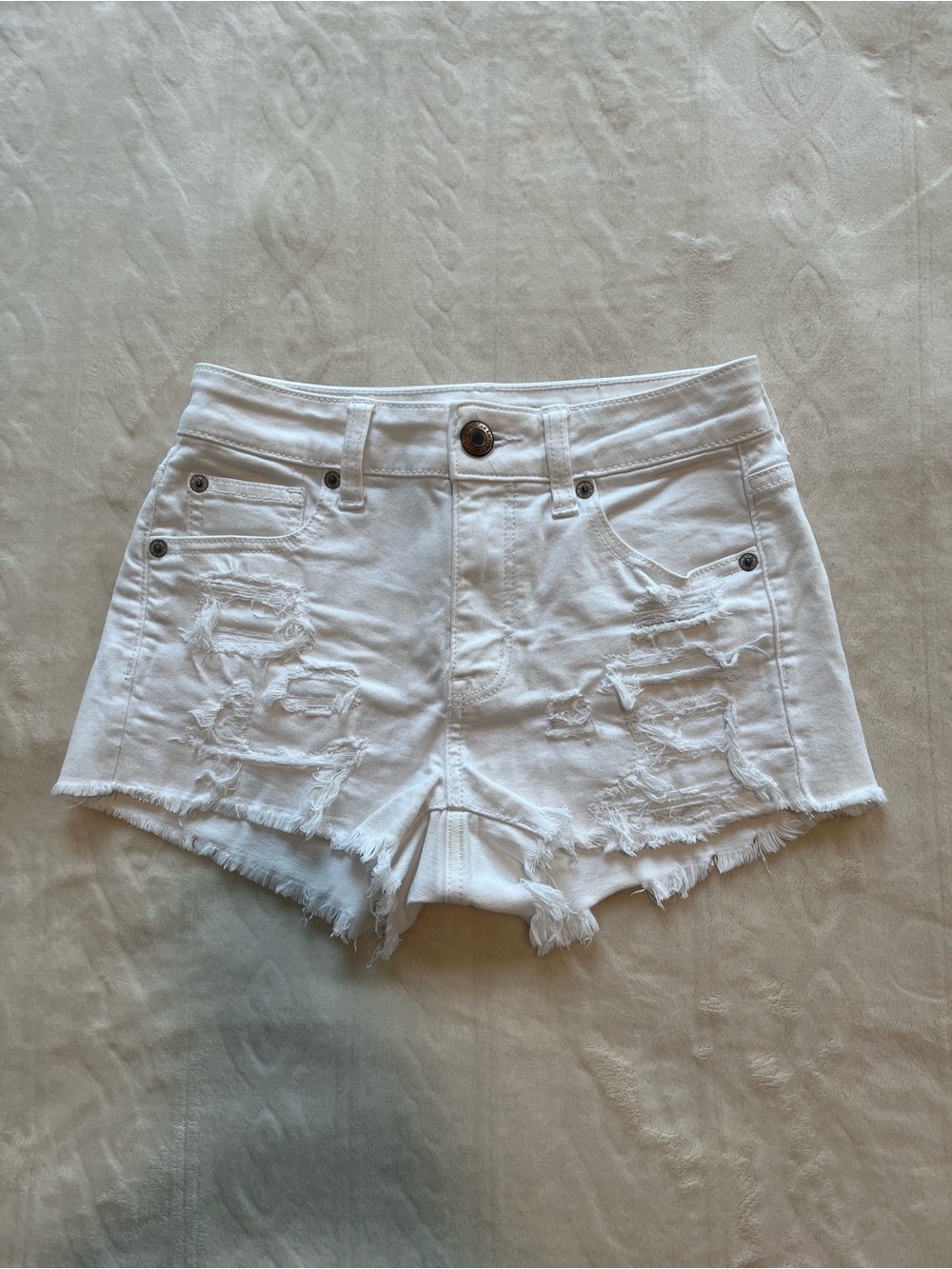 AE White Distressed Hi-Rise Denim Shorts 0